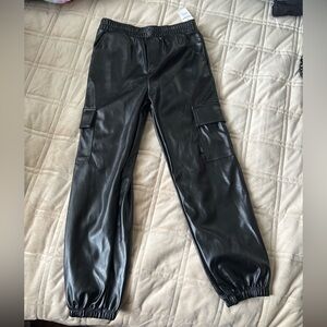 Juicy Couture Black Faux Leather Joggers for Kids